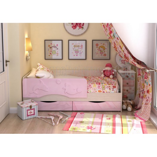 Кровать детская 1.4 «Алиса» КР-811 Дуб Белфорт - Розовый металлик
